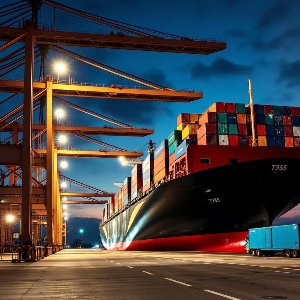 Container ship loading at Tema Port