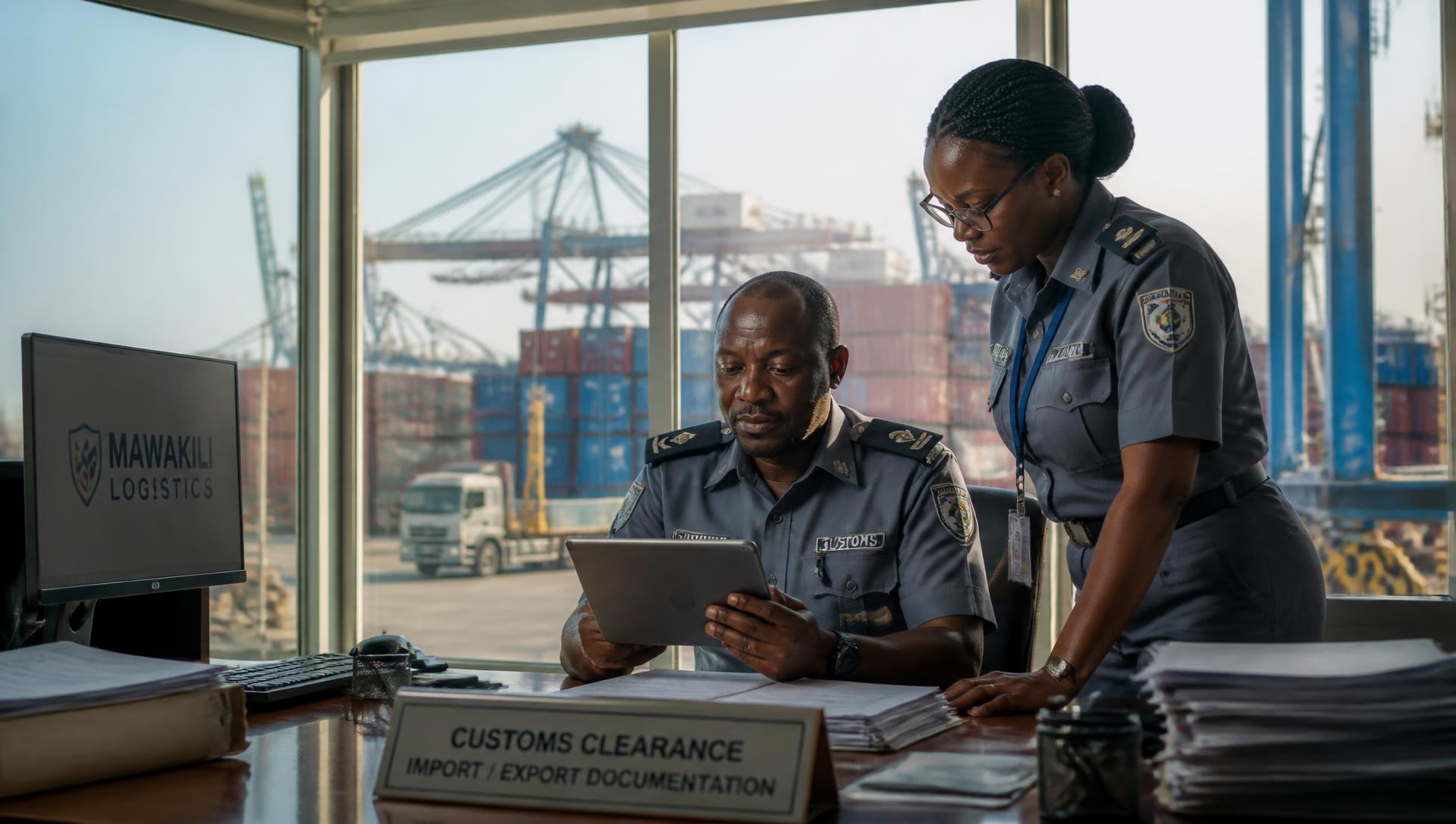 Customs clearance documentation at a port terminal